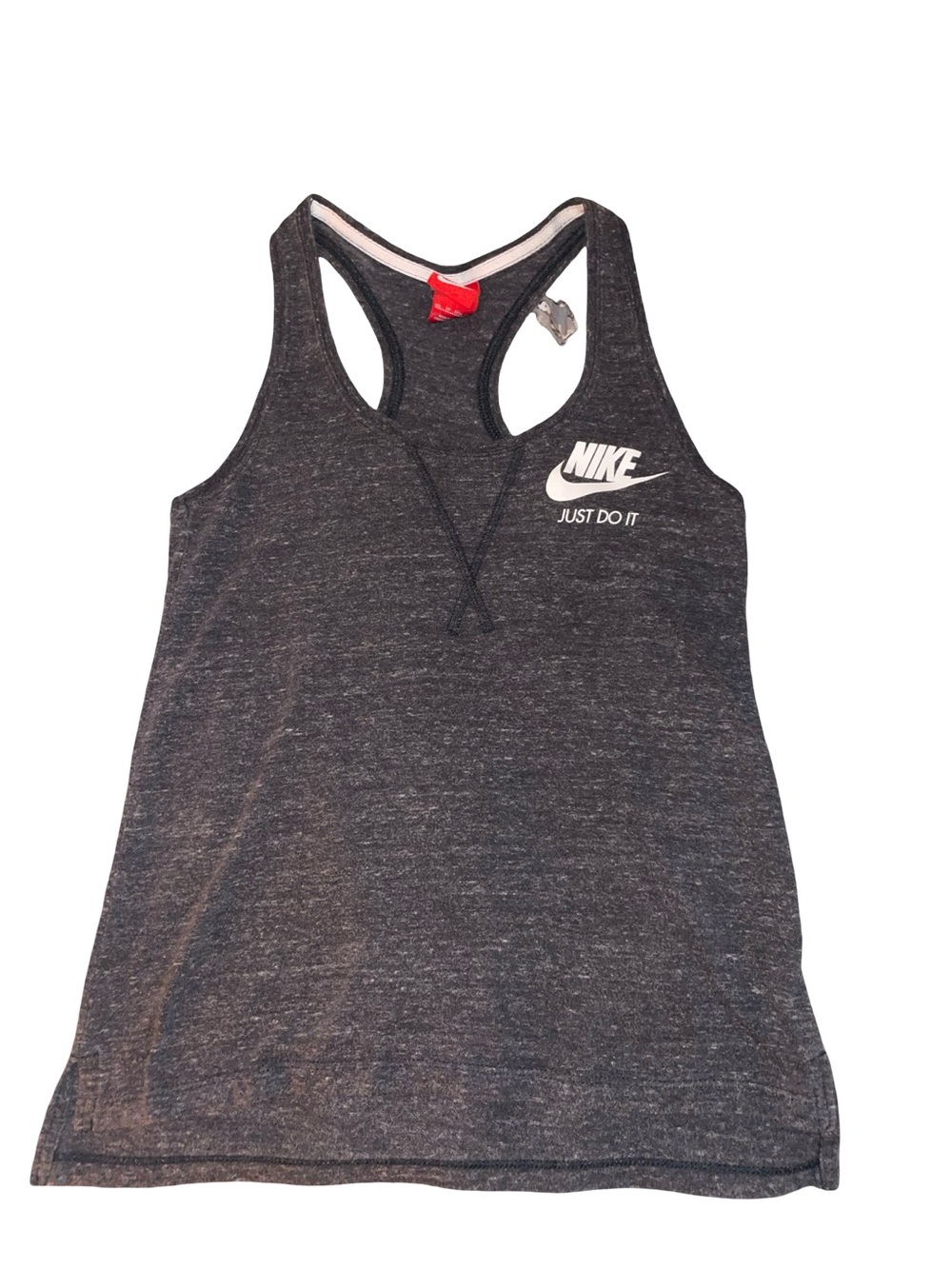 Nike Women's Heather Charcoal Racerback Tank with White Logo